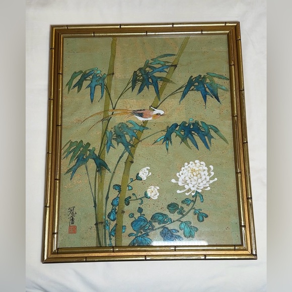 Vintage Ni Guin Ho Chinese Watercolor On Cork PaperFramed Artwork - Signed